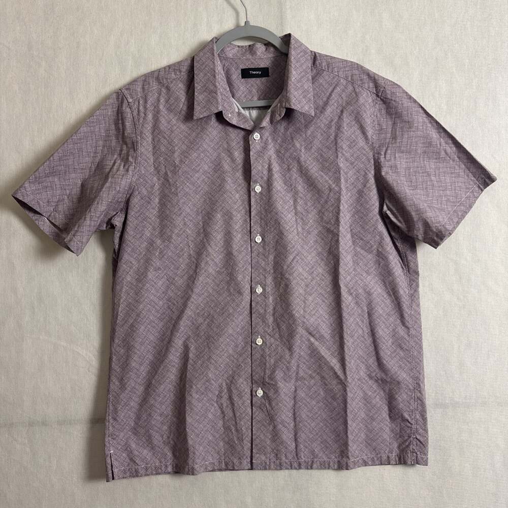 Theory Men's XL Cotton Irving Short Sleeve Sketch Print Button Up Collared Shirt